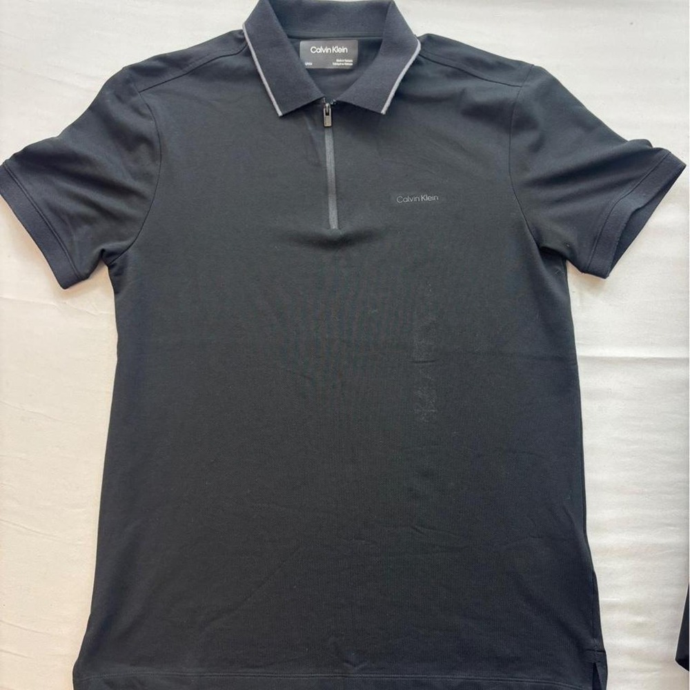 Calvin Klein Mens Black Quarter Zip Polo Shirt Subtle Logo Size Small